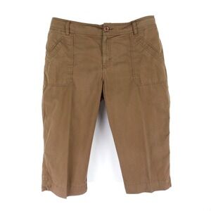IZOD Capri Pants‎ Mid Rise Womens Size 14 Brown 100% Cotton Pockets Belt Loops